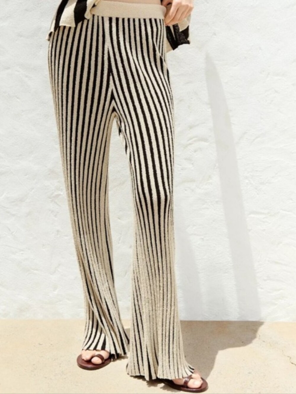 Zara Black & Cream Vertical Stripe Knit Wide-Leg Set - Picture 5 of 11